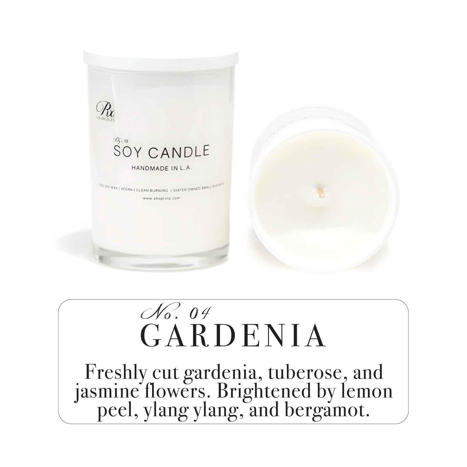 **Meta Description:**  
"Experience the elegance of GARDENIA, a hand-poured luxury candle with a bouquet of tropical white florals, including gardenia, tuberose, and jasmine. Brightened by fresh notes of lemon peel, ylang-ylang, and bergamot, this candle fills your home with a clean, sophisticated aroma."

**SEO Tags:**  
- Gardenia candle fragrance  
- luxury floral candle  
- tropical white florals candle  
- gardenia tuberose jasmine scent  
- fresh floral soy wax candle  
- hand-poured gardenia candle  