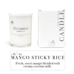 
- Mango Sticky Rice candle  
- tropical fruit candle  
- mango pineapple orange fragrance  
- coconut milk and sugar candle  
- hand-poured luxury candle  
- fruity and sweet soy wax candle  
- tropical dessert-inspired scent  