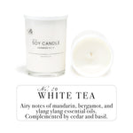 Elevate your space with WHITE TEA, a hand-poured luxury candle featuring a clean, neutral scent. This sophisticated fragrance blends bergamot, mandarin, and ylang ylang with subtle hints of cedar and basil for a serene and refreshing atmosphere.
