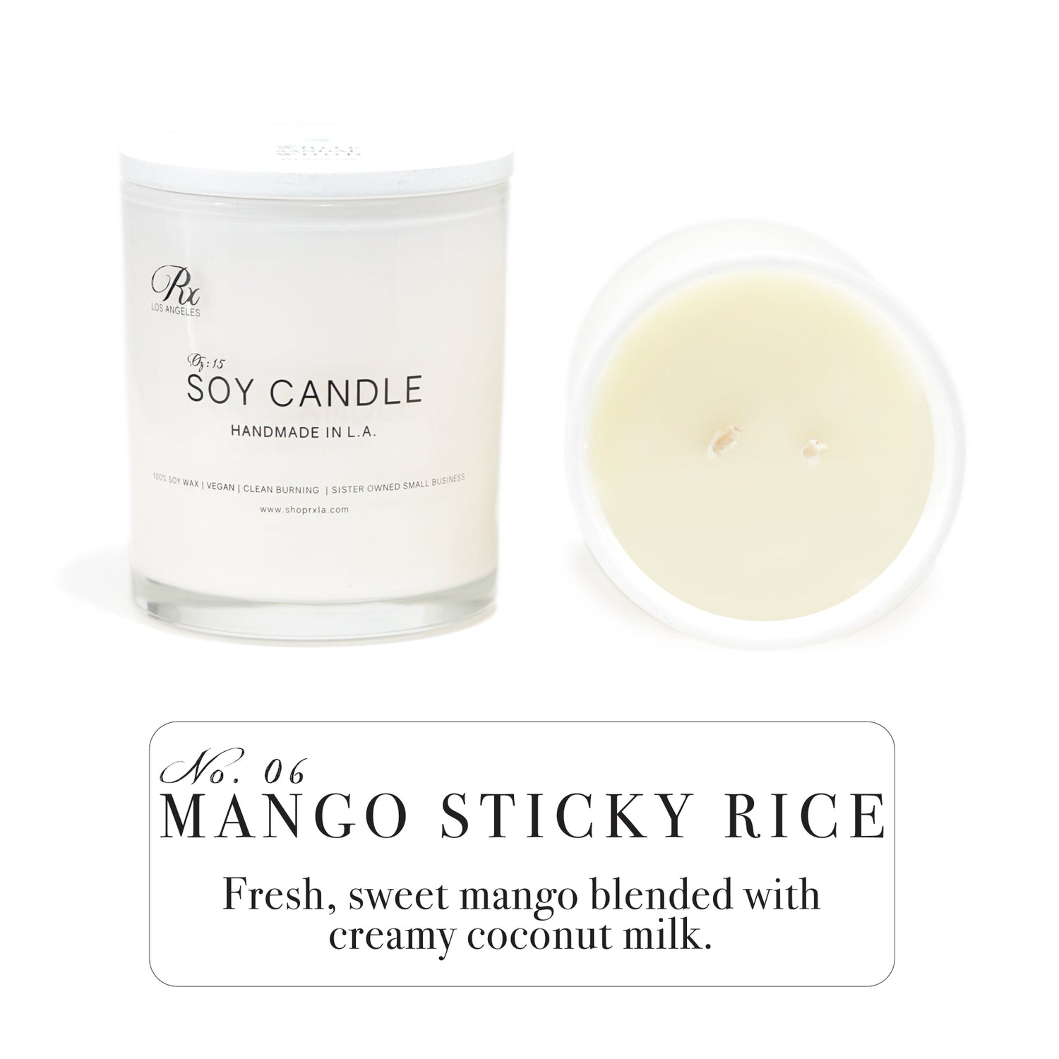 Mango Sticky Rice candle  
- tropical fruit candle  
- mango pineapple orange fragrance  
- coconut milk and sugar candle  
- hand-poured luxury candle  
- fruity and sweet soy wax candle  
- tropical dessert-inspired scent  