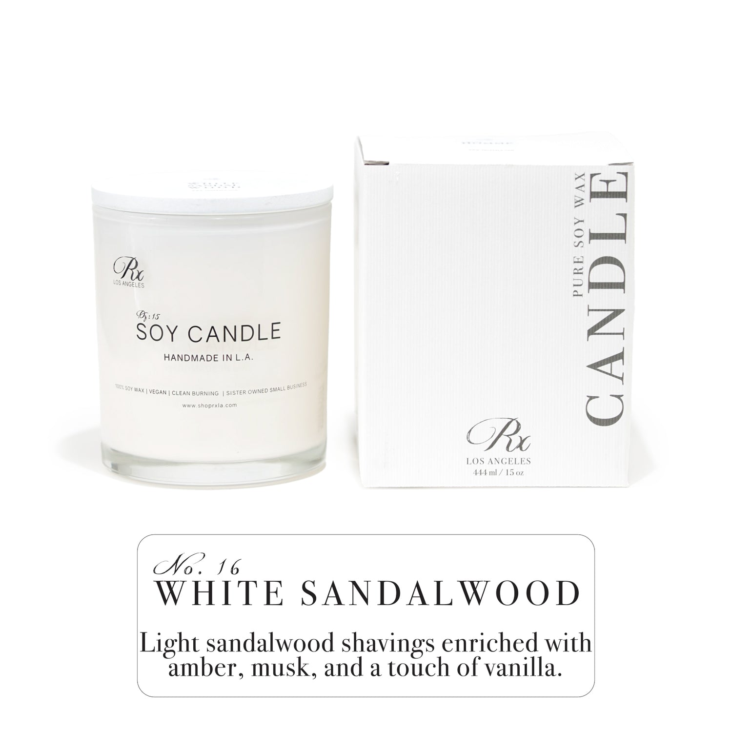 WHITE SANDALWOOD hand-poured luxury candle with warm sandalwood, amber, musk, and vanilla notes, creating a calming and sophisticated ambiance 