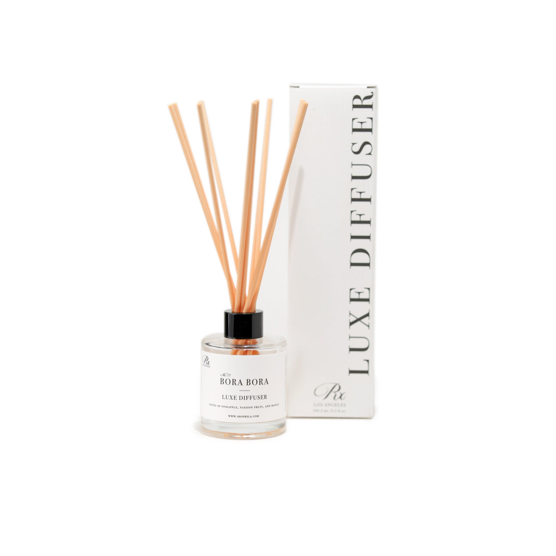 RXLA Bora Bora Reed Diffuser – a luxurious, island-inspired home fragrance with tropical notes, evoking the serene ambiance of a high-end resort.