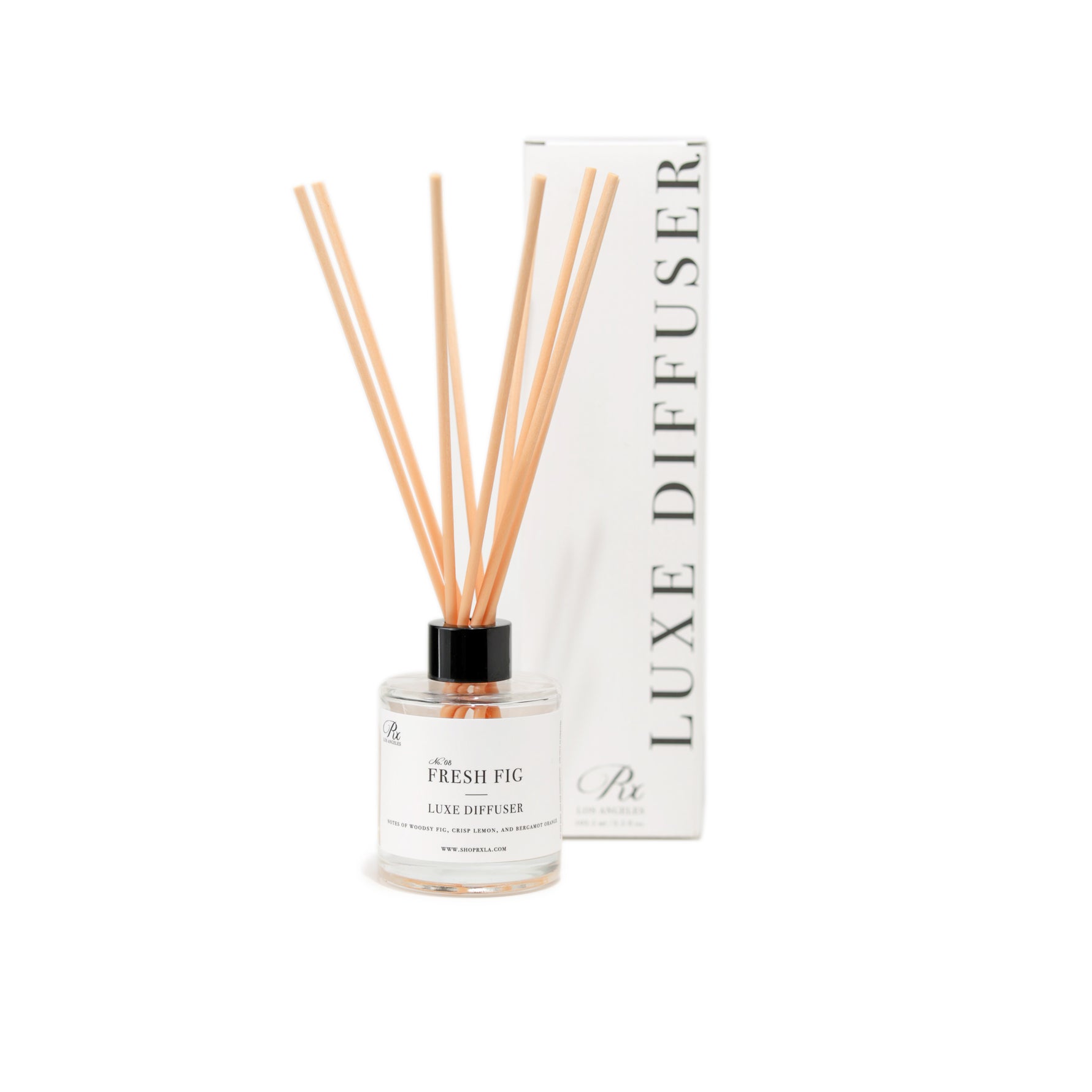 Fresh Fig reed diffuser, featuring an earthy blend of fresh fig, moss, and patchouli. This elegant diffuser creates a calming ambiance with its rich, natural scent, perfect for enhancing your home environment