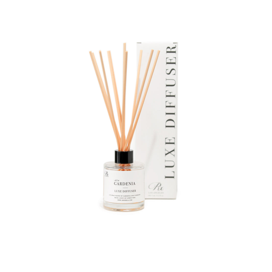 Gardenia reed diffuser, elegantly designed to fill your space with the rich, floral aroma of gardenia blossoms, creating a serene and inviting atmosphere in your home