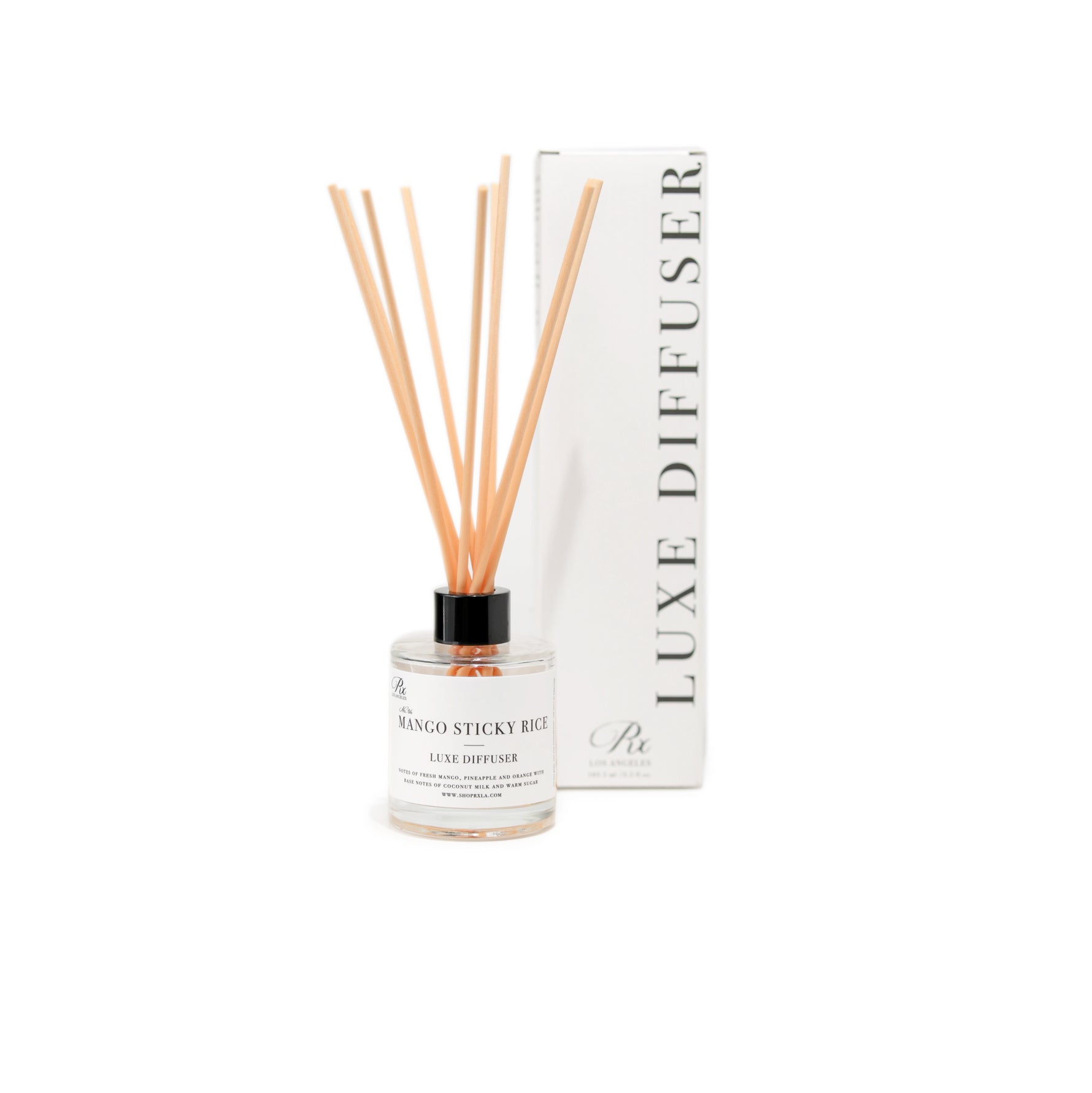 Mango Sticky Rice diffuser, inspired by the classic Thai dessert. This aromatic diffuser blends sweet mango, creamy coconut, and subtle hints of rice for a tropical, indulgent fragrance that brings warmth and comfort to any space